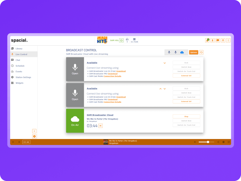 SAM Broadcaster Cloud dashboard for live streaming and automated scheduling